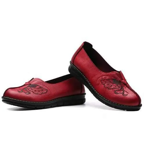 Retro Embroidery Flower Flat Loafers