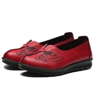 Retro Embroidery Flower Flat Loafers