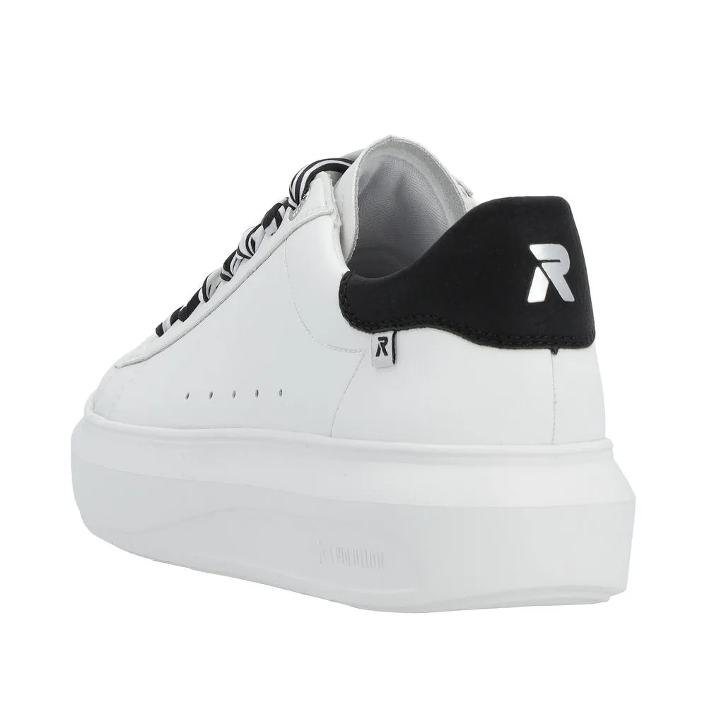 Rieker W1201-80 Adelia Ladies White & Black Leather Lace Up Trainers