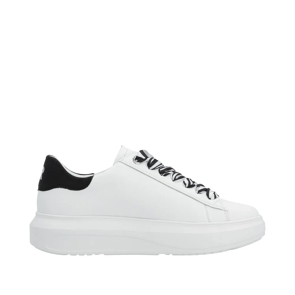 Rieker W1201-80 Adelia Ladies White & Black Leather Lace Up Trainers