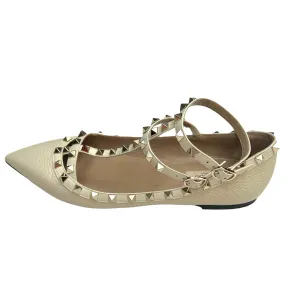 Rockstud Beige Leather Flats - 10.5