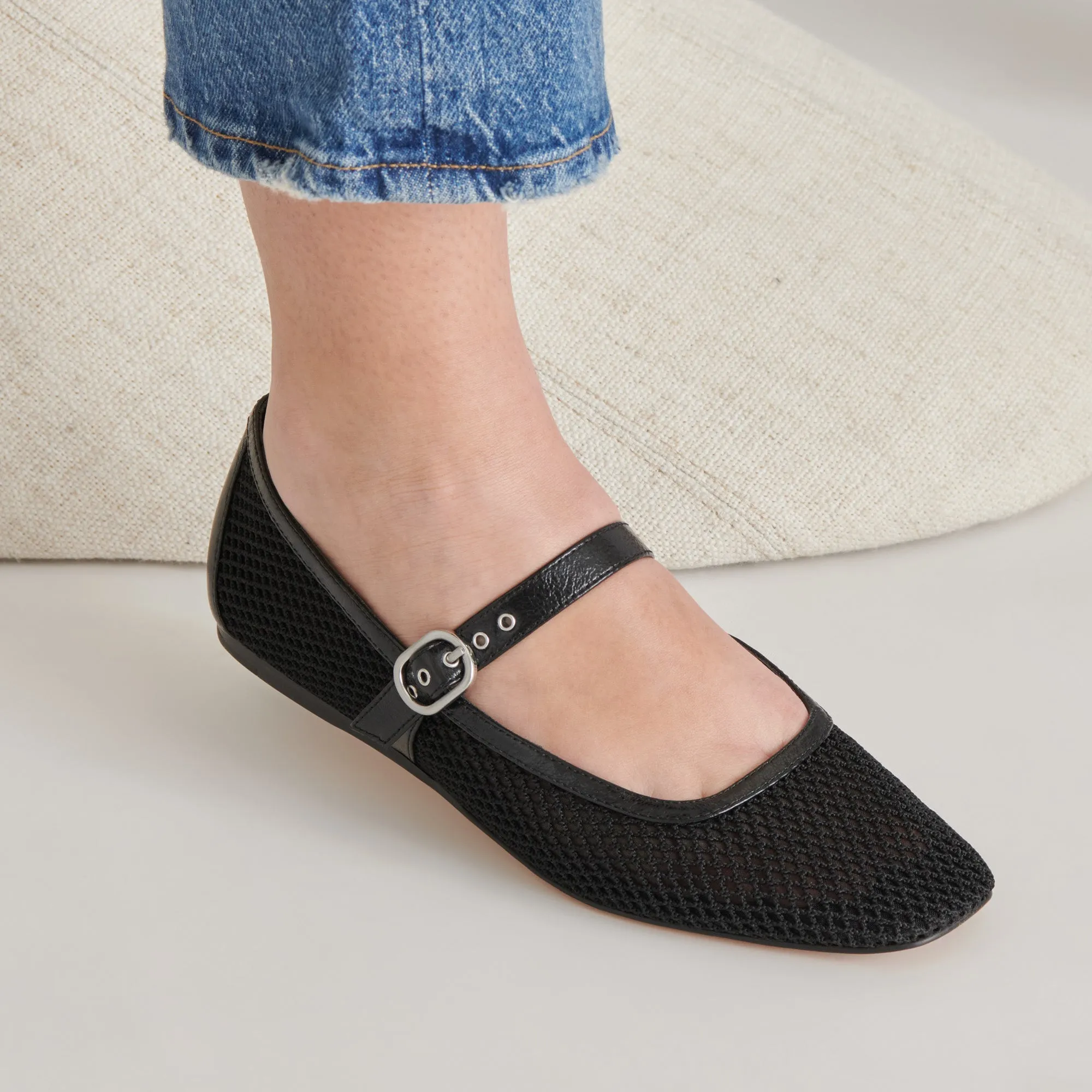 RODNI MESH BALLET FLATS BLACK WOVEN MESH