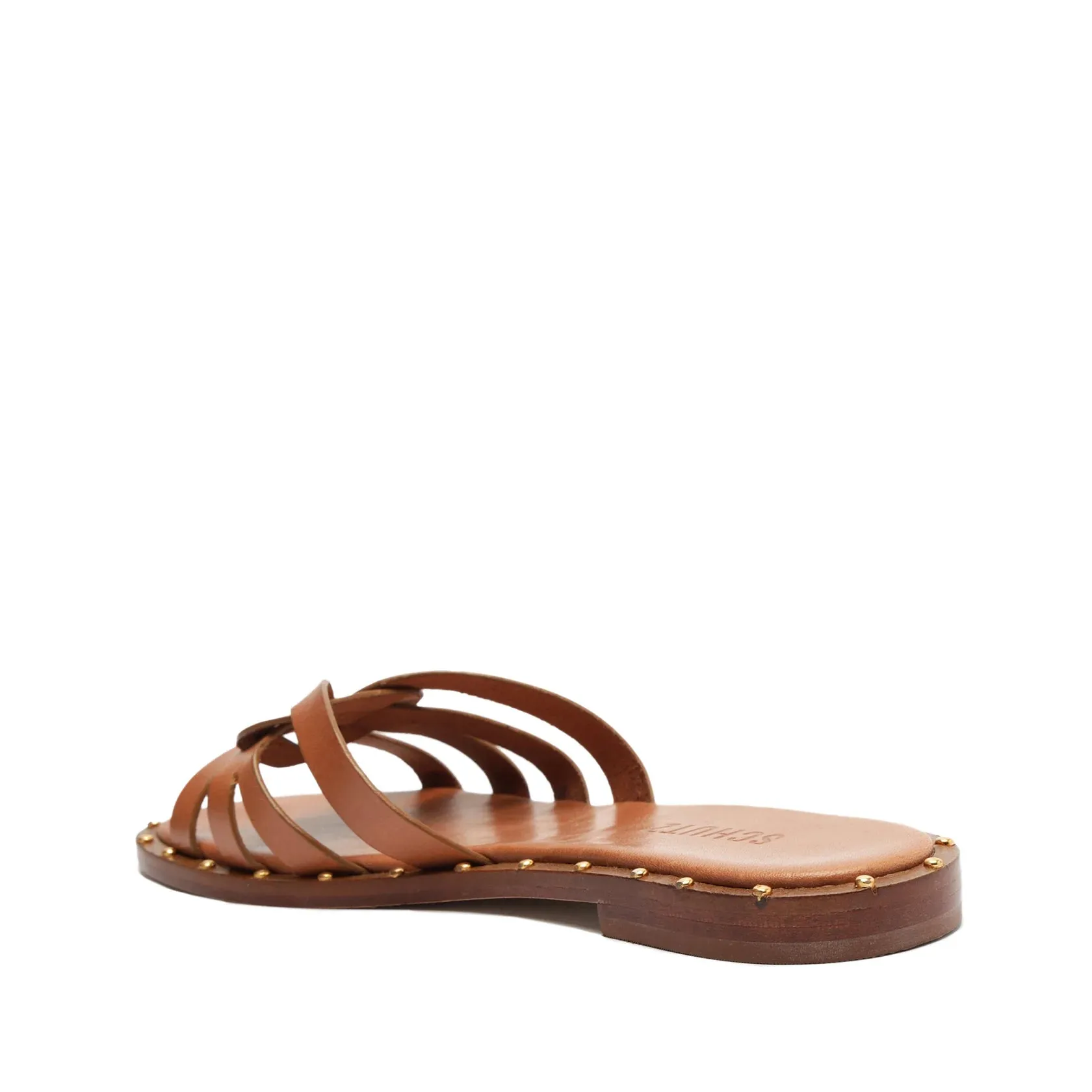 Schutz Phoenix Flat Leather Sandal in Brown