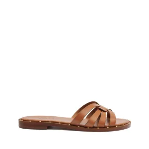 Schutz Phoenix Flat Leather Sandal in Brown