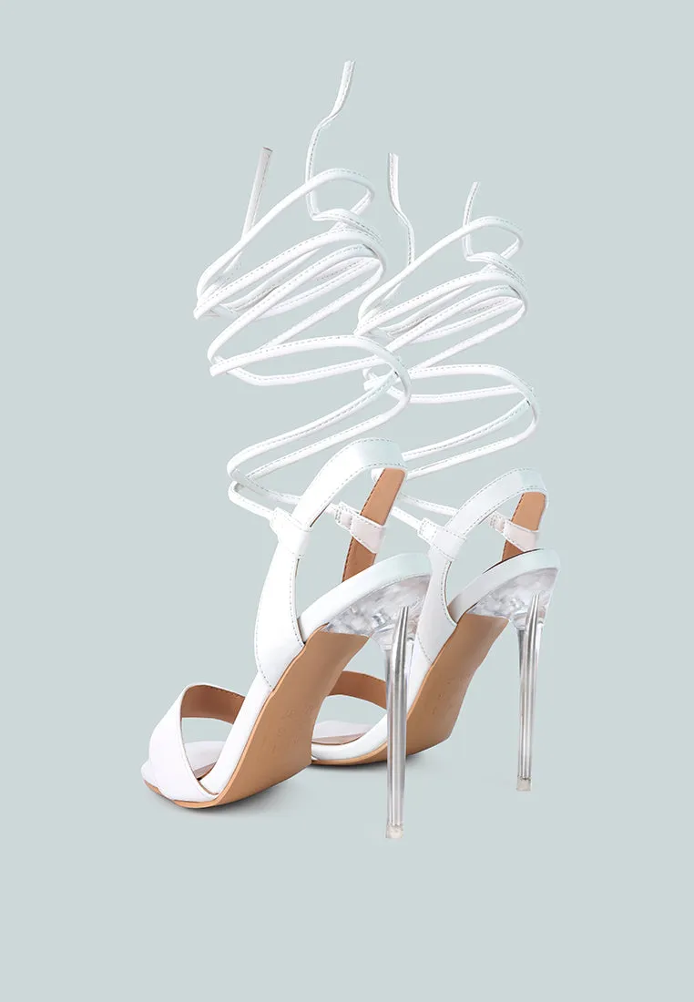 Sheeny Clear Stiletto Lace Up Heels