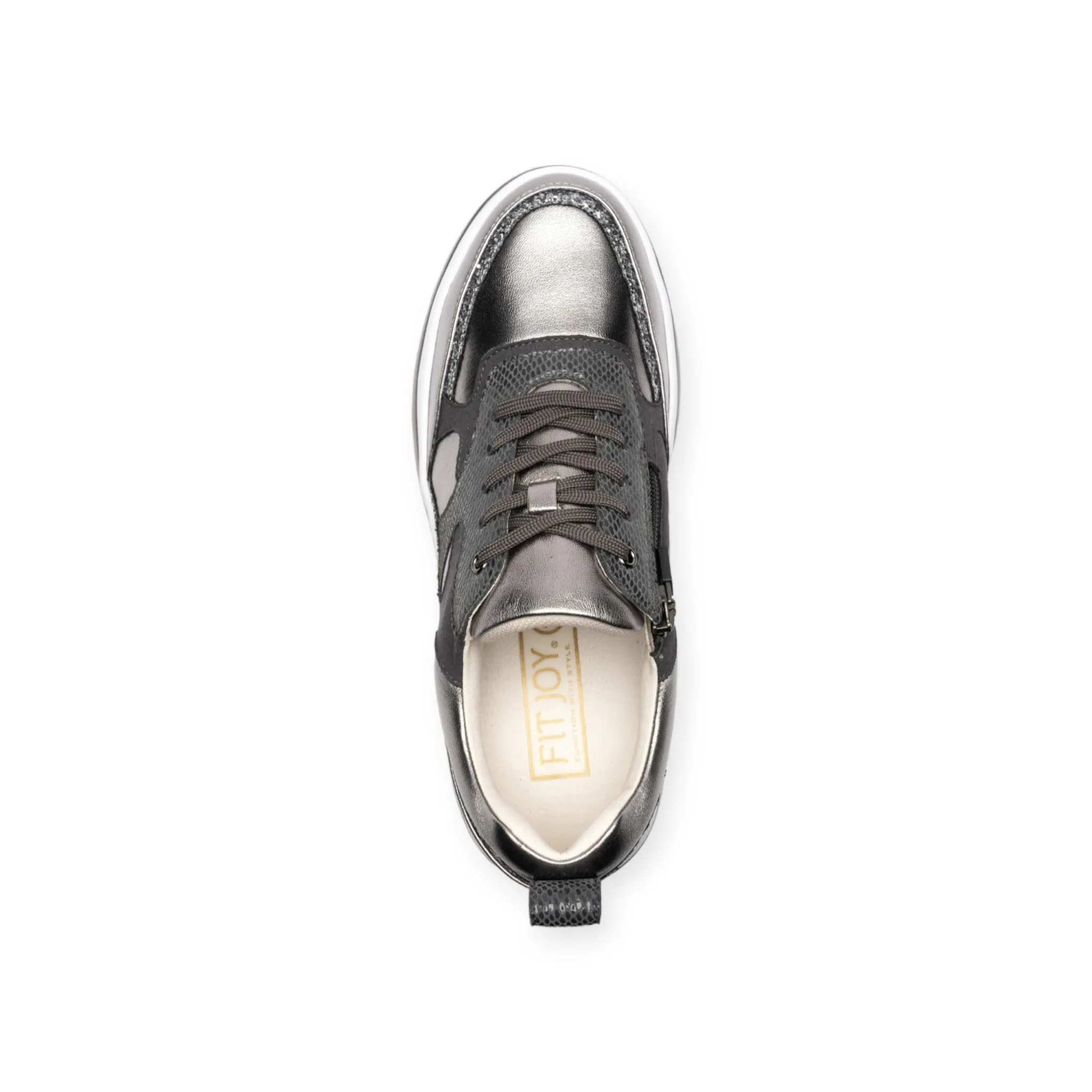 Sheepskin voluminous outsole dad sneakers with glitter and zippers  #FJ077