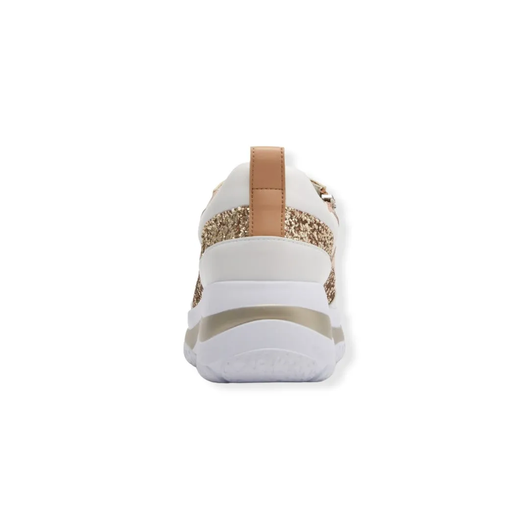 Sheepskin voluminous outsole dad sneakers with glitter and zippers  #FJ077