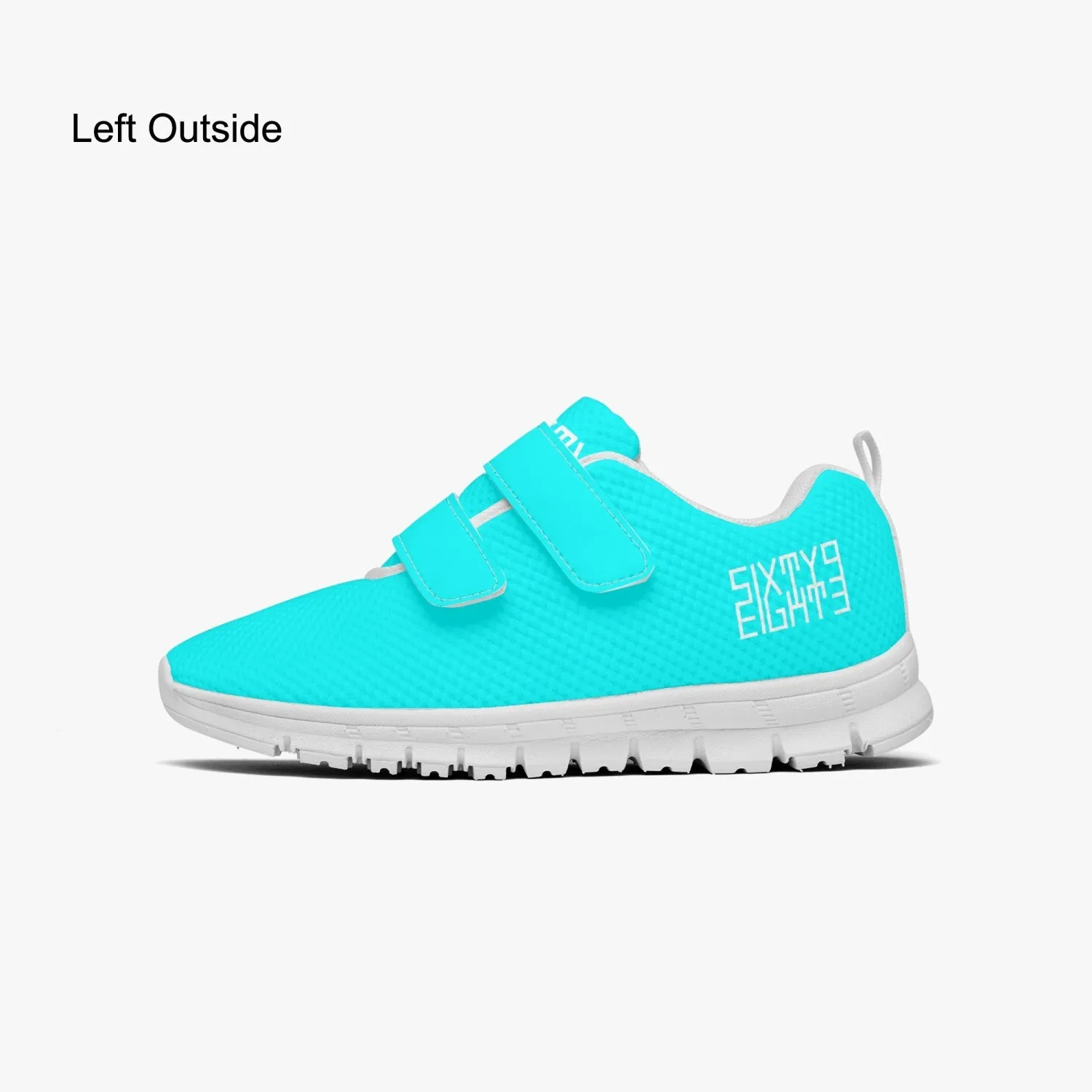 Sixty Eight 93 Logo White Aqua Blue Kids Lightweight Velcro Shoe