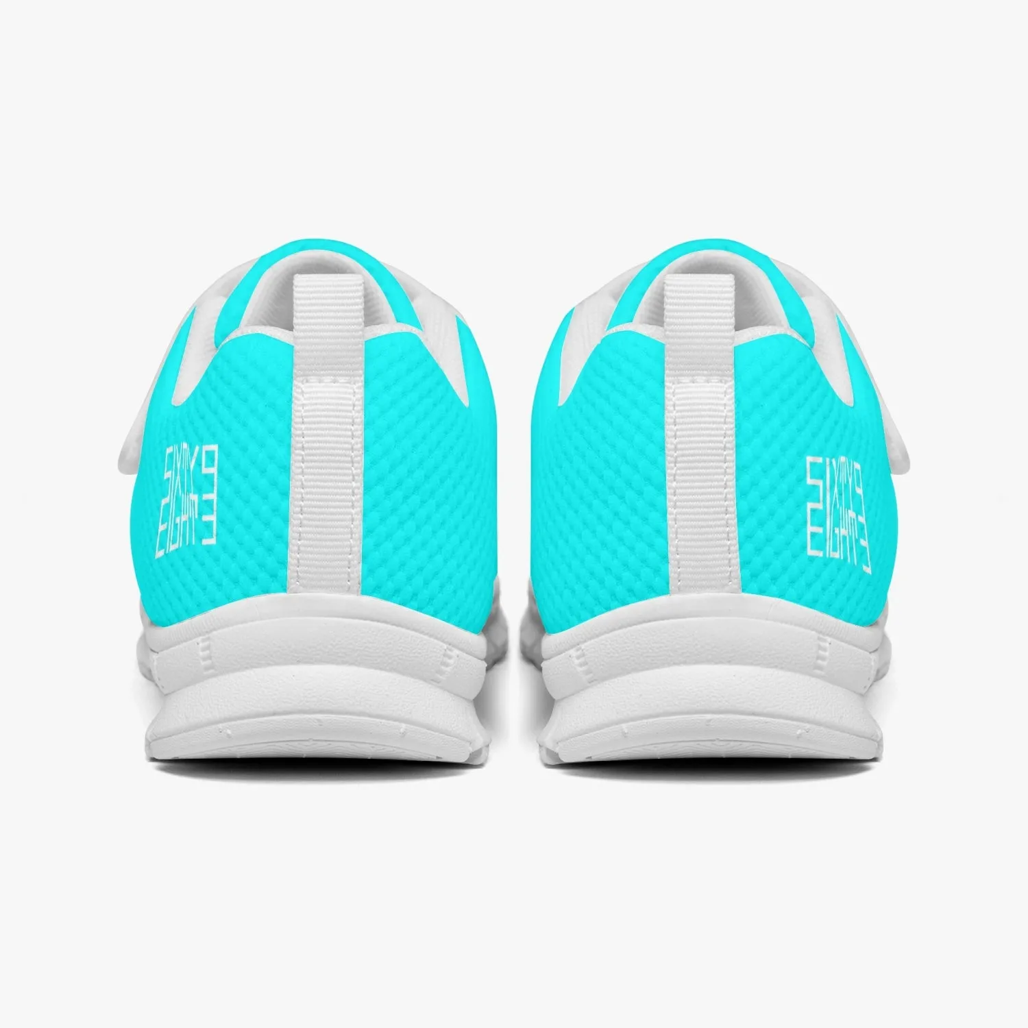 Sixty Eight 93 Logo White Aqua Blue Kids Lightweight Velcro Shoe