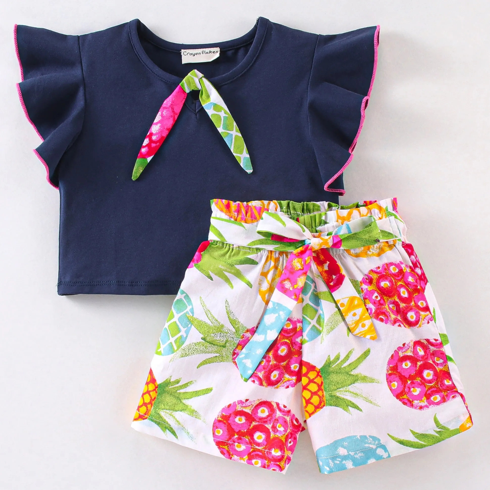 Solid Frilled Top Pineapple Wrap Short Set