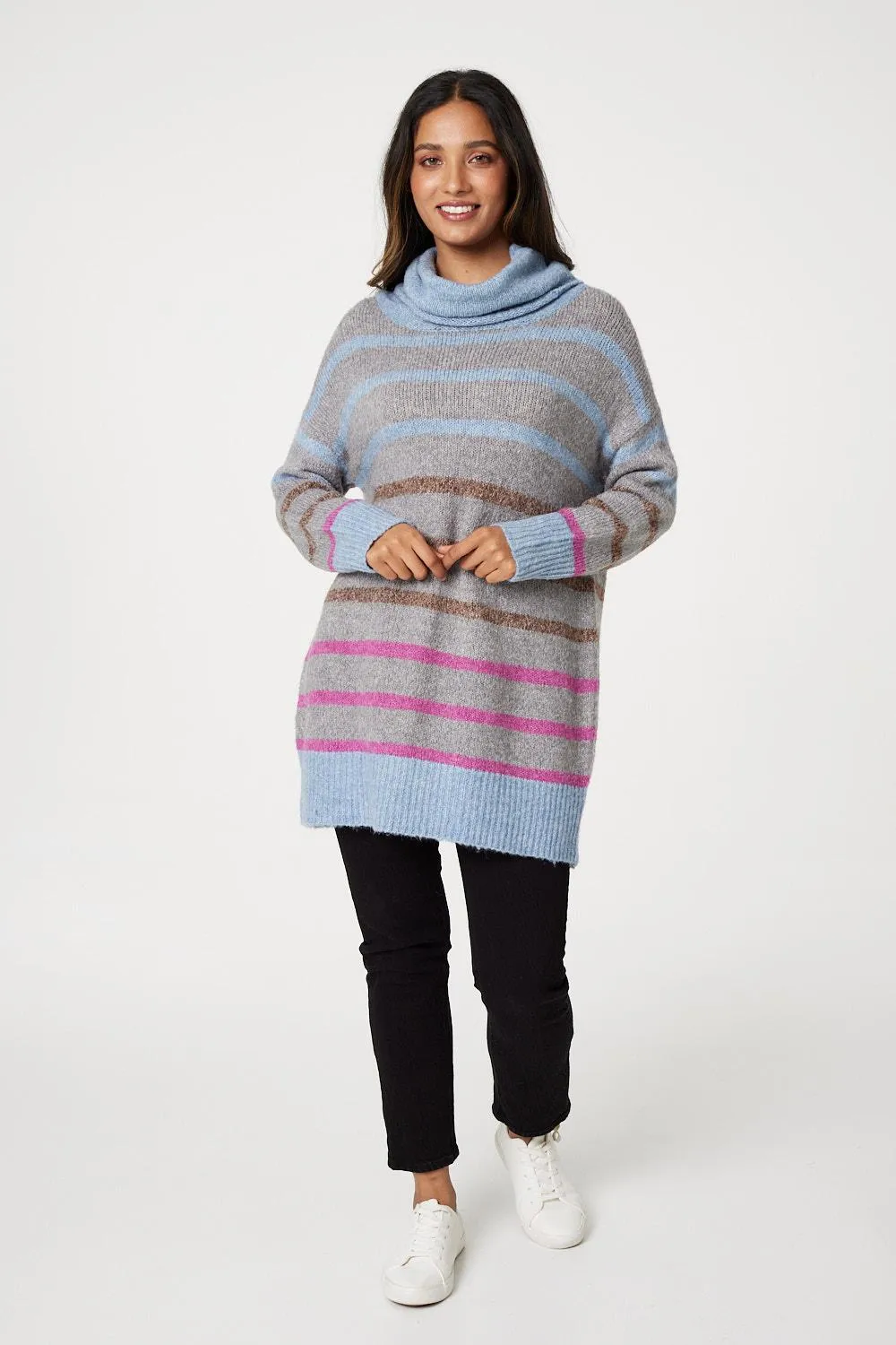 Striped Roll Neck Oversized Jumper