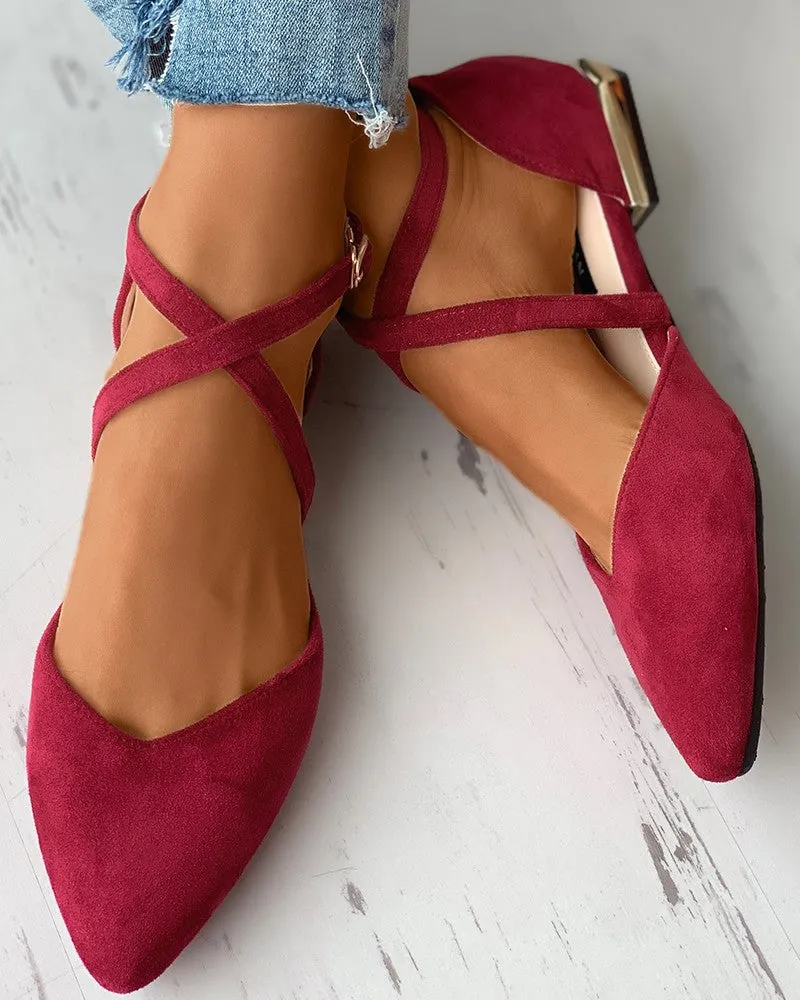 Suede Pointed Toe Bandage Flats