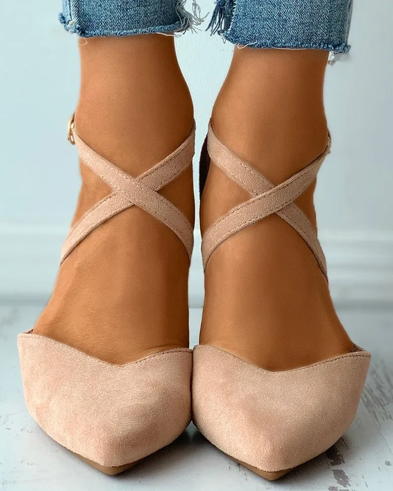 Suede Pointed Toe Bandage Flats