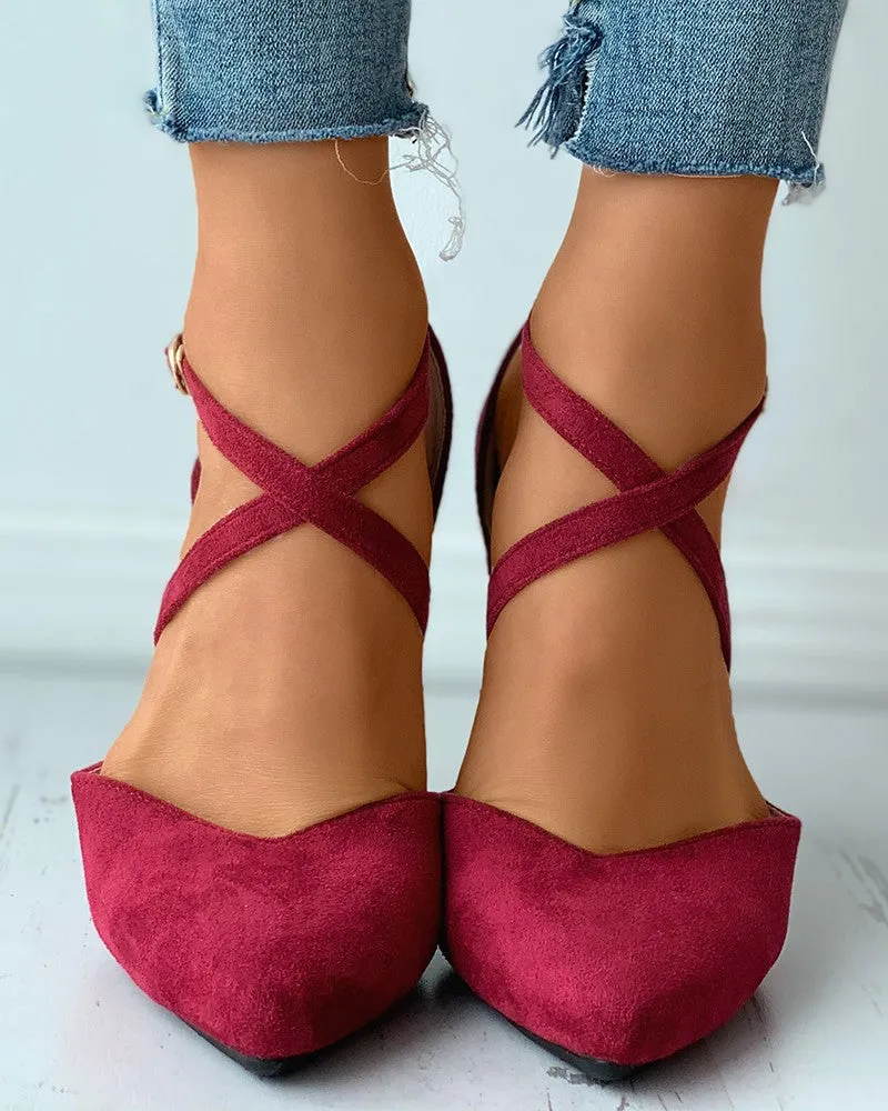 Suede Pointed Toe Bandage Flats