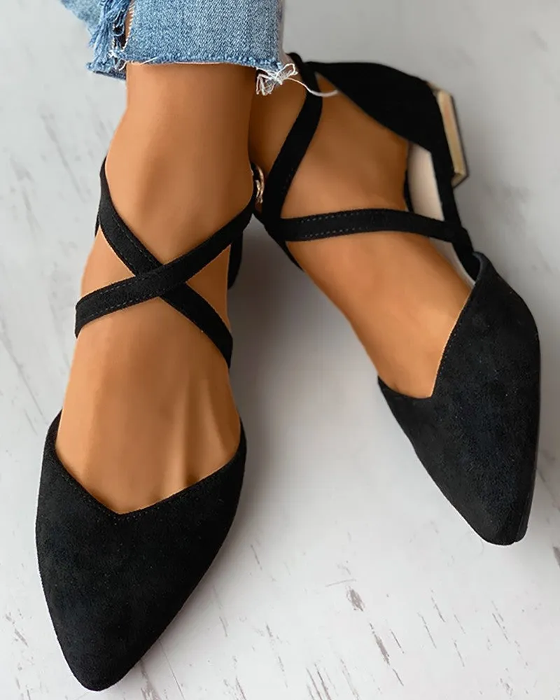 Suede Pointed Toe Bandage Flats