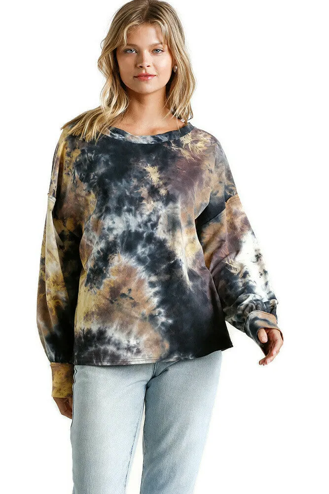 Tie Dye Twisted Collar Top, Gunmetal