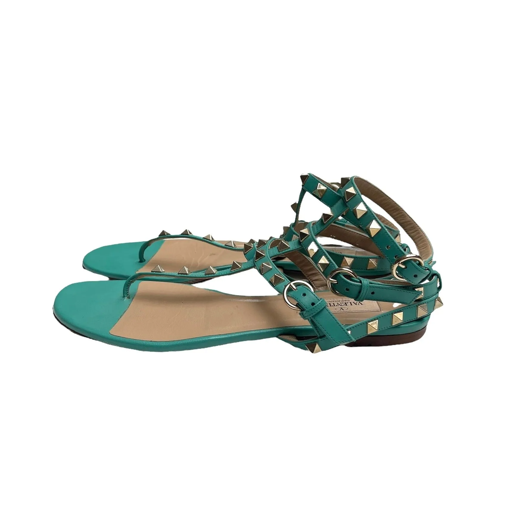 Turquoise Leather Gladiator Sandals - 8