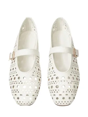 White cutout pattern flats shoes