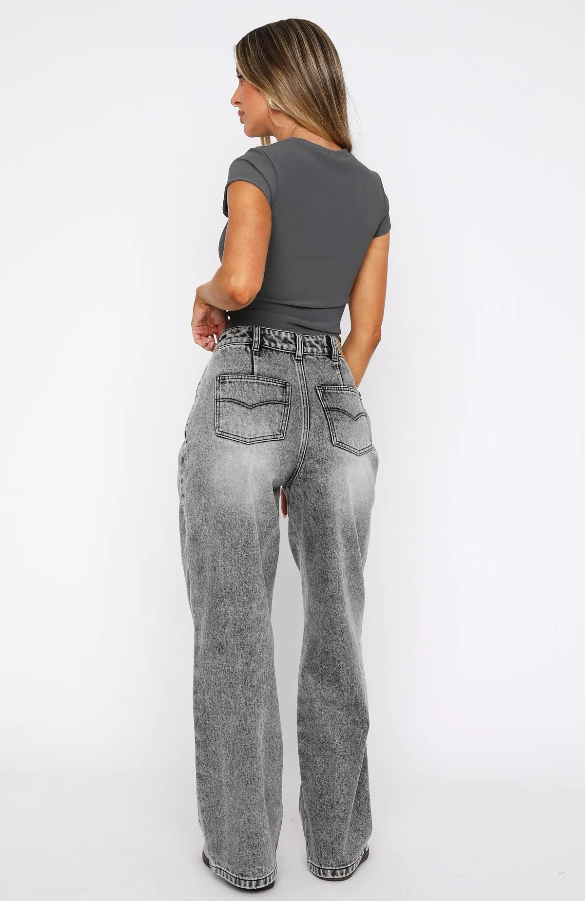 Willow Mid Rise Wide Leg Jeans Grey Acid Wash