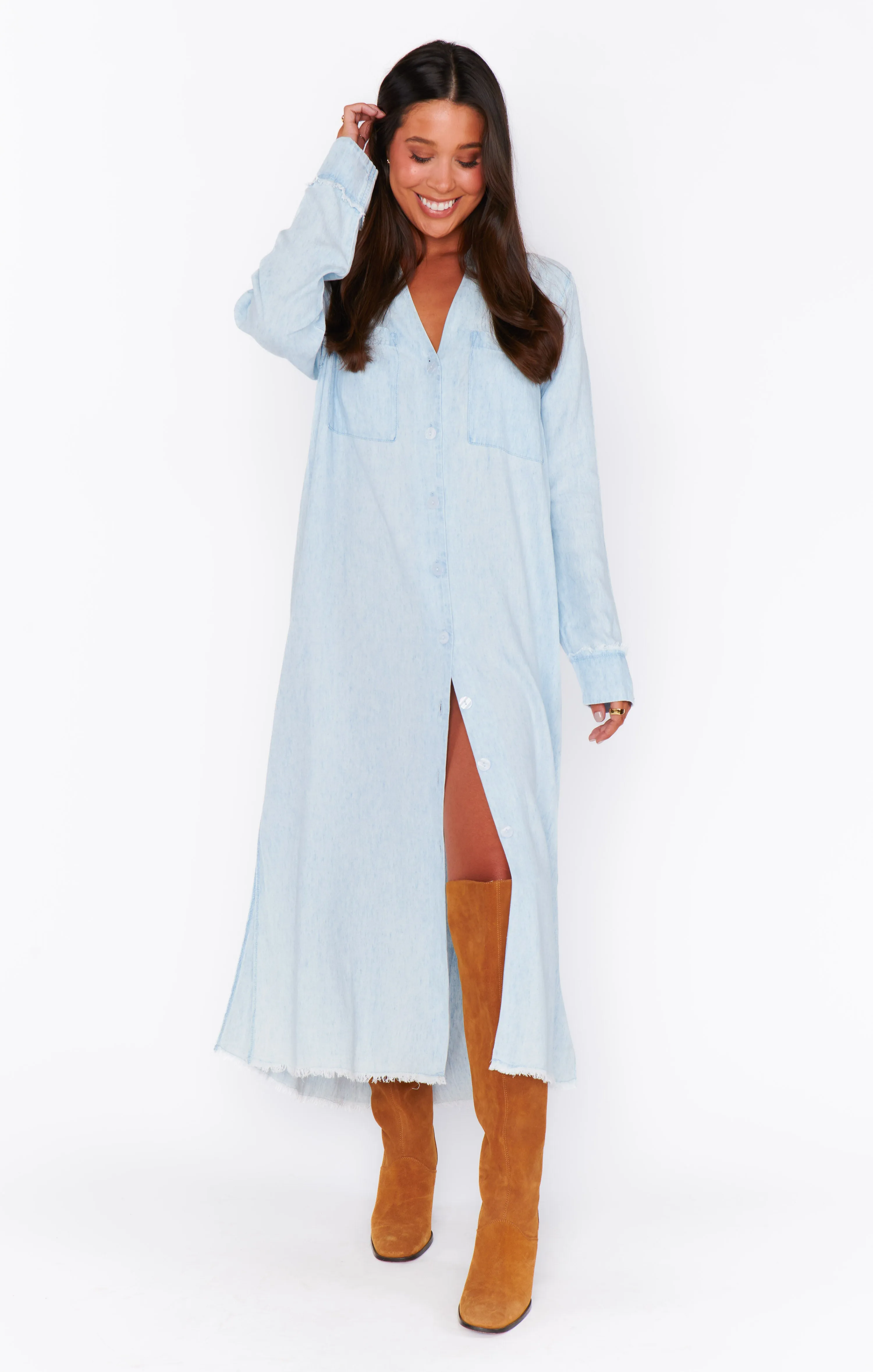 Wilmington Long Shirt Dress ~ Light Chambray