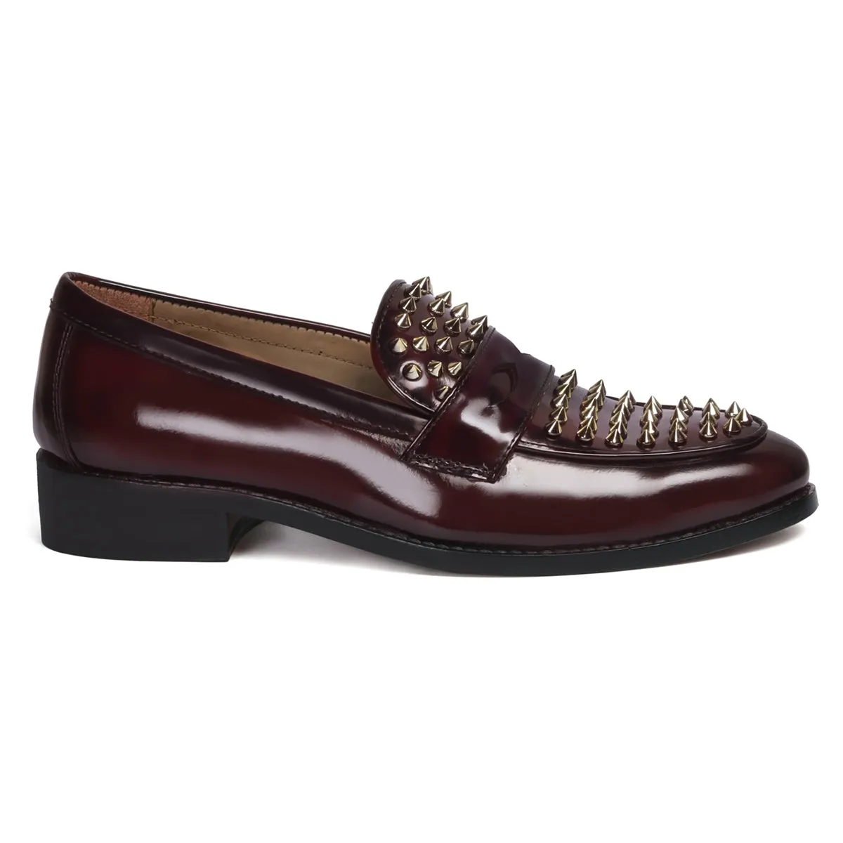 Wine Brush Off  Penny Loafers with Studded Toe Patent Leather