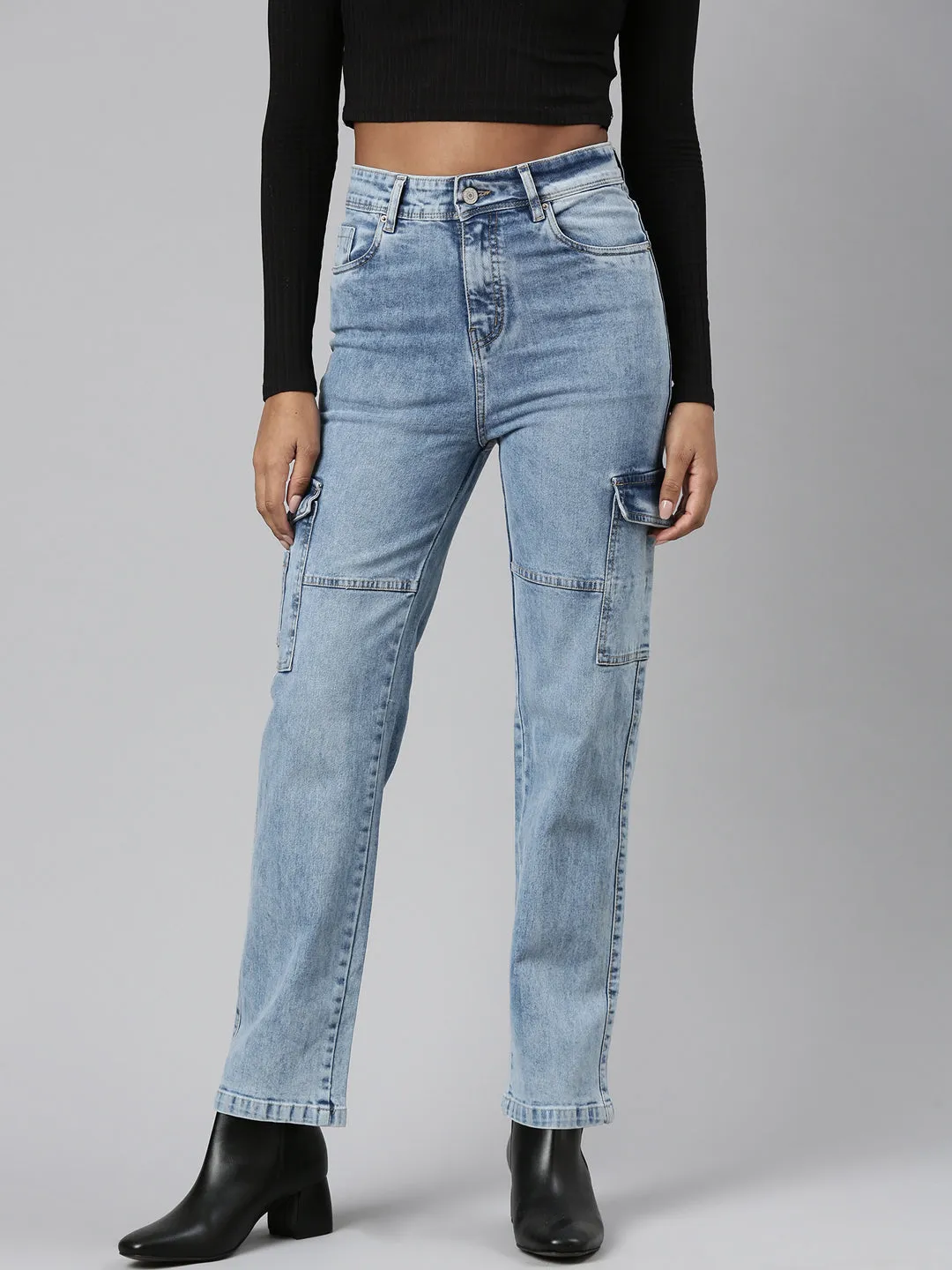 Women Blue Denim Cargo Jeans