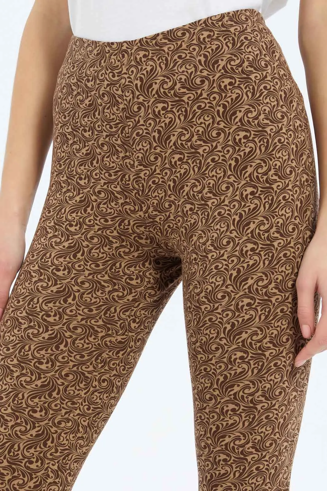 Women Brown Allover Print Skinny Leggings