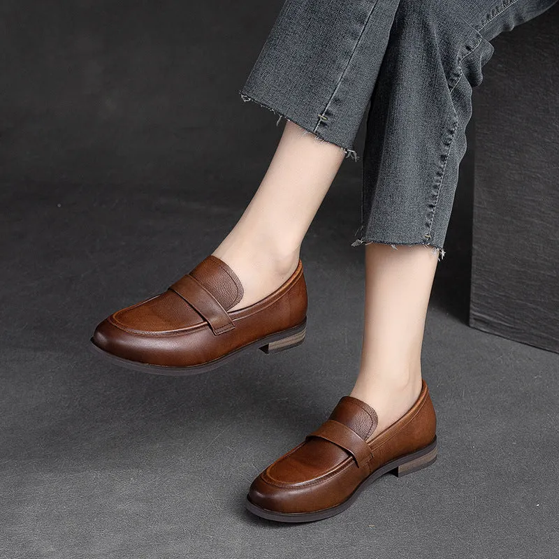 Women Classic Leather Solid Casual Loafers