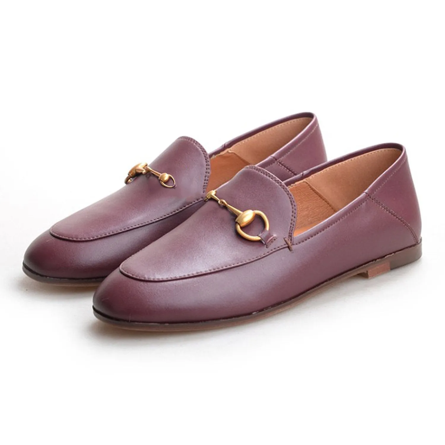 Women Classic Metal Buckle Leather Loafers Flat Shoes