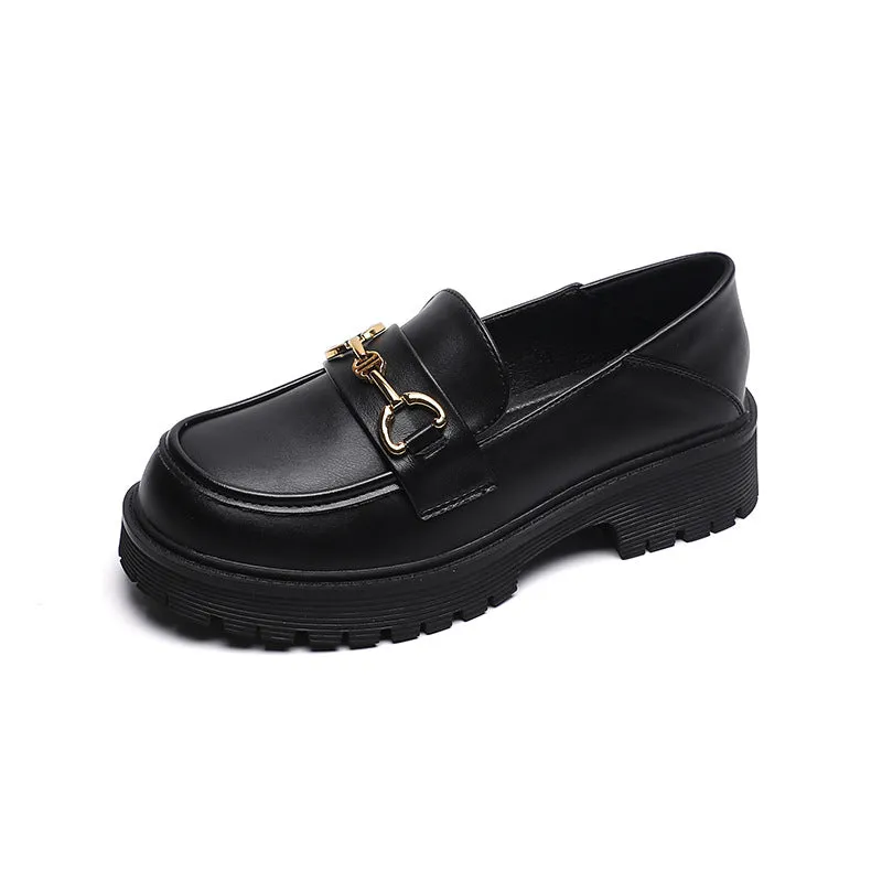 Women Classic Soft Leather Thick Soled Chain Loafers