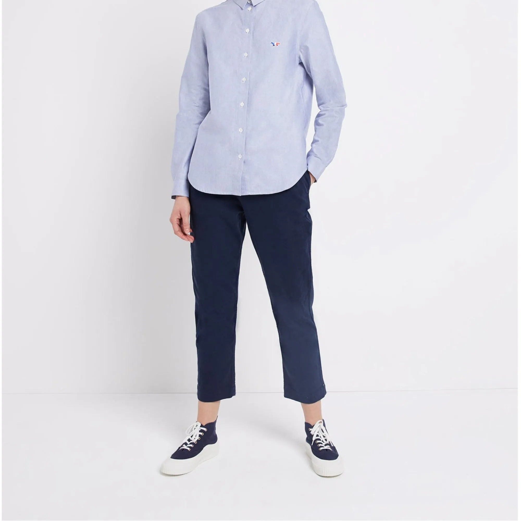 Women Oxford Tricolor Fox Patch Classic Shirt - Navy