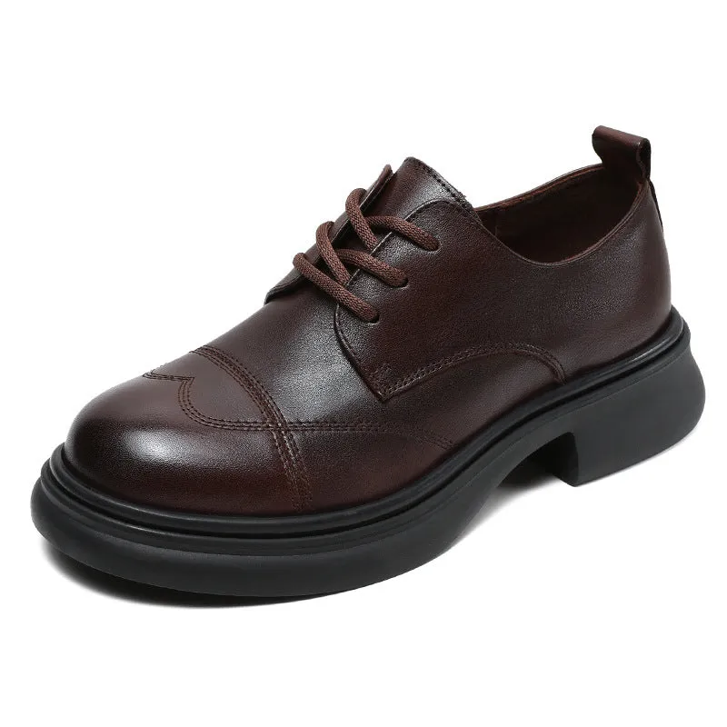 Women Retro Classic Leather Lace-up Loafers