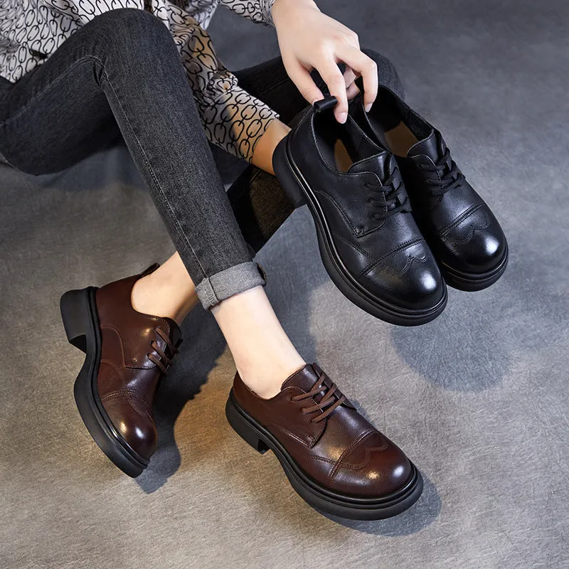 Women Retro Classic Leather Lace-up Loafers