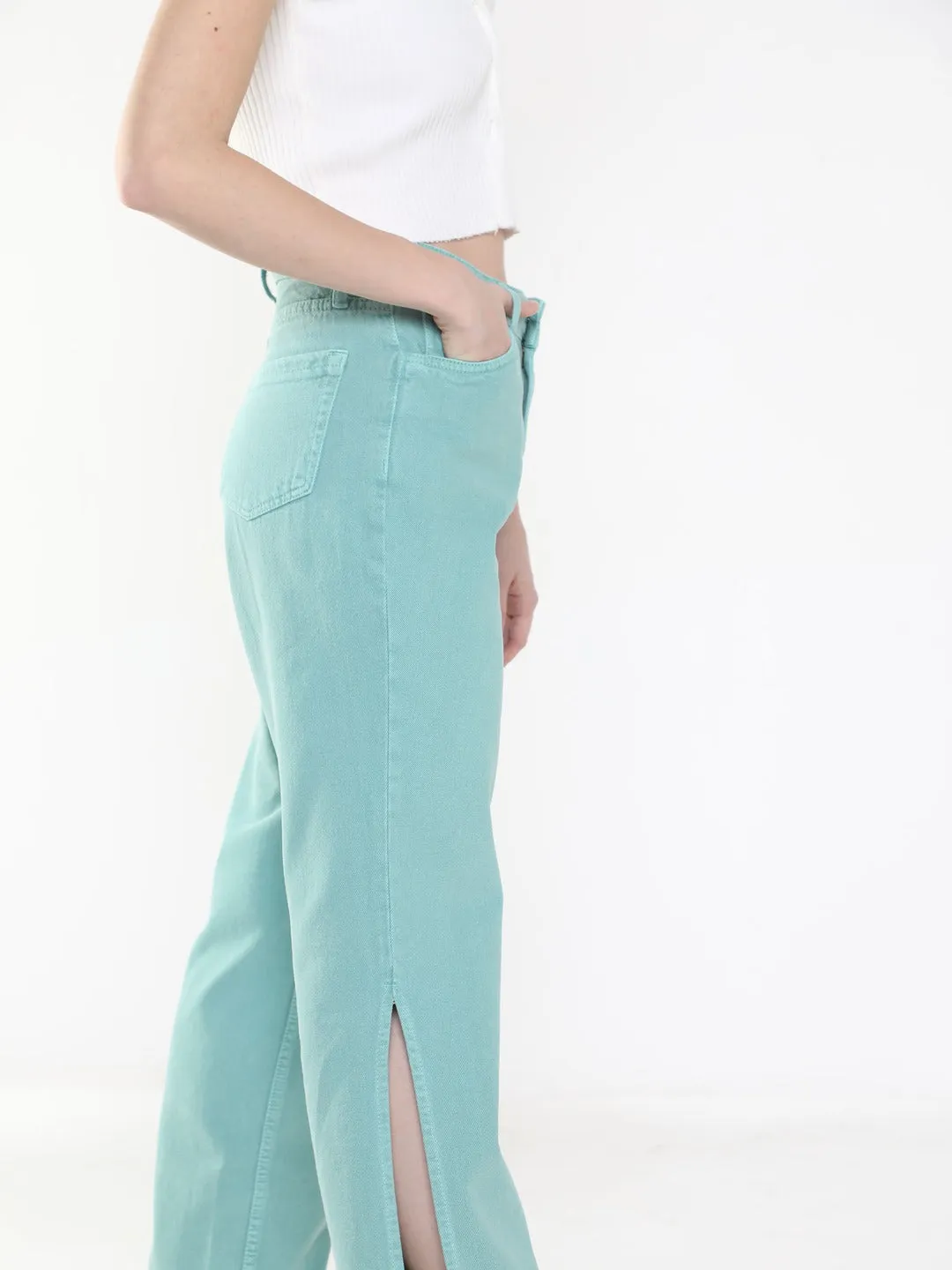 Women Sea Green Straight Fit Jeans