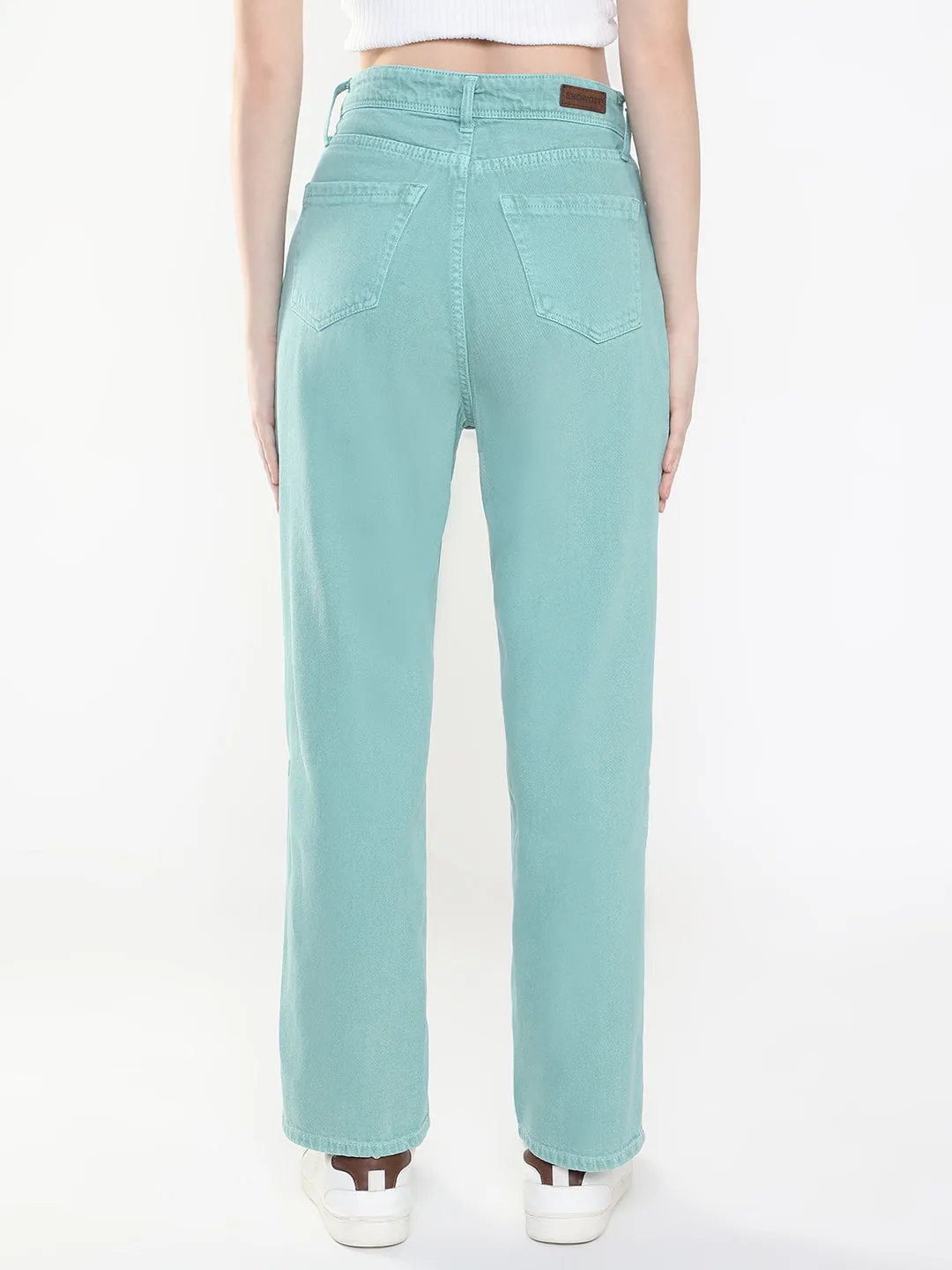 Women Sea Green Straight Fit Jeans