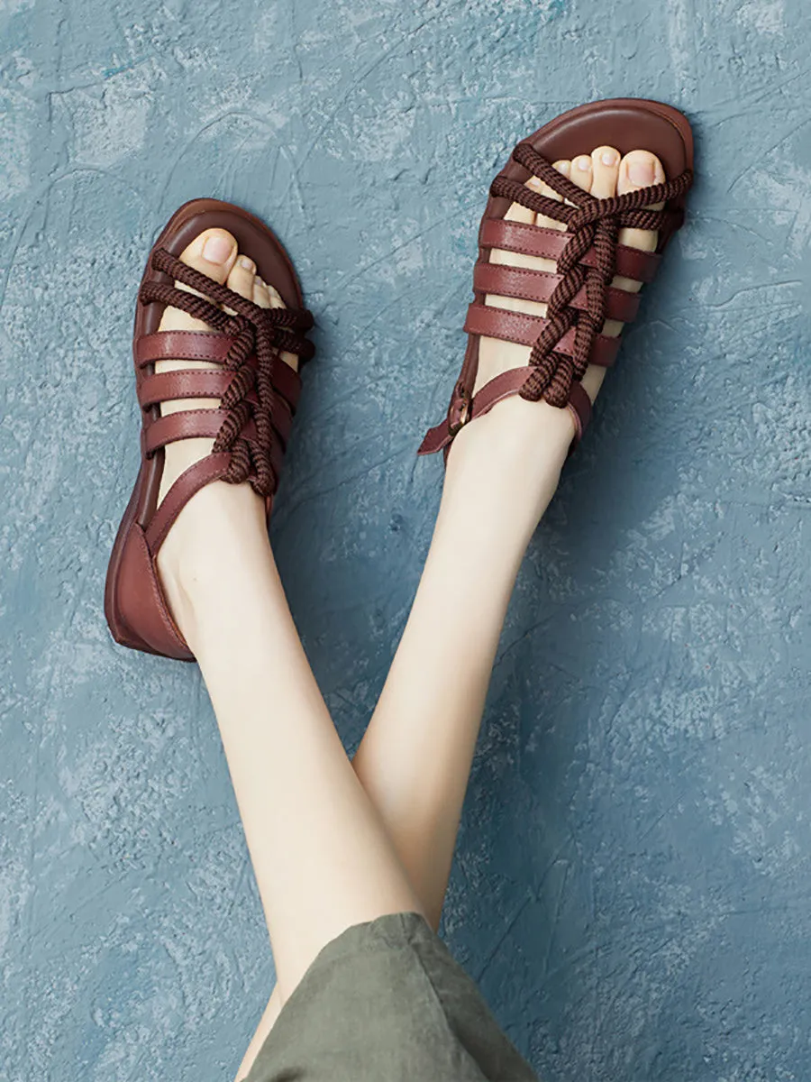 Women Summer Leather Spliced Rope Sandals UI1012