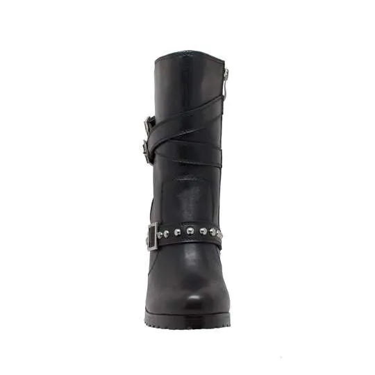 Women's 10" Three Buckle Boot Black Leather Boots