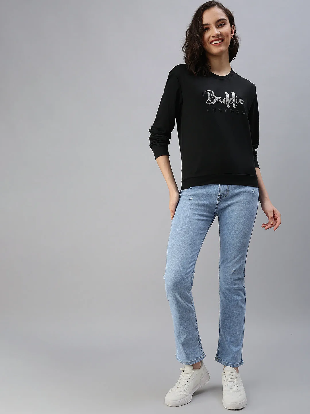 Women's Black Solid SweatShirt