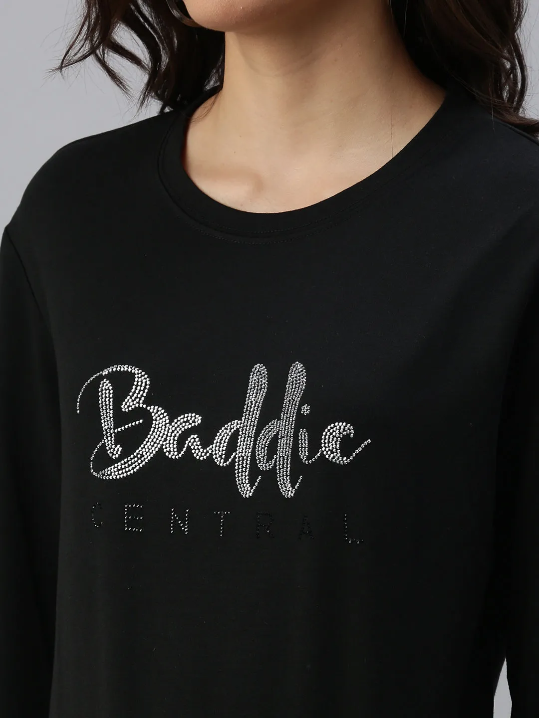 Women's Black Solid SweatShirt