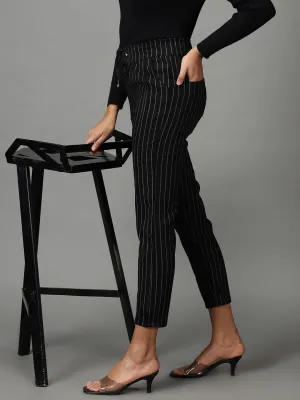 Women's Black Striped Track Pant