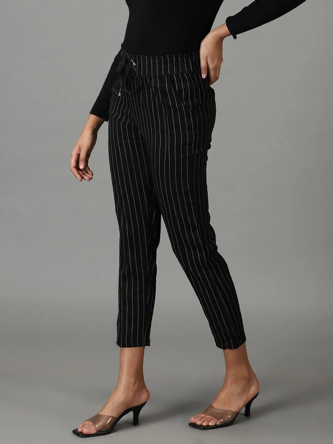 Women's Black Striped Track Pant