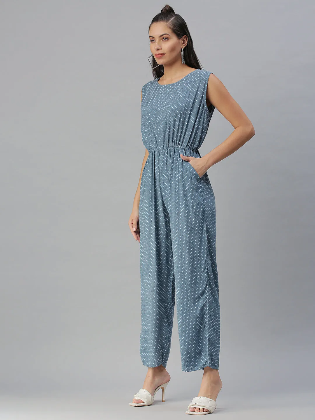 Women's Blue Printed Jumpsuit