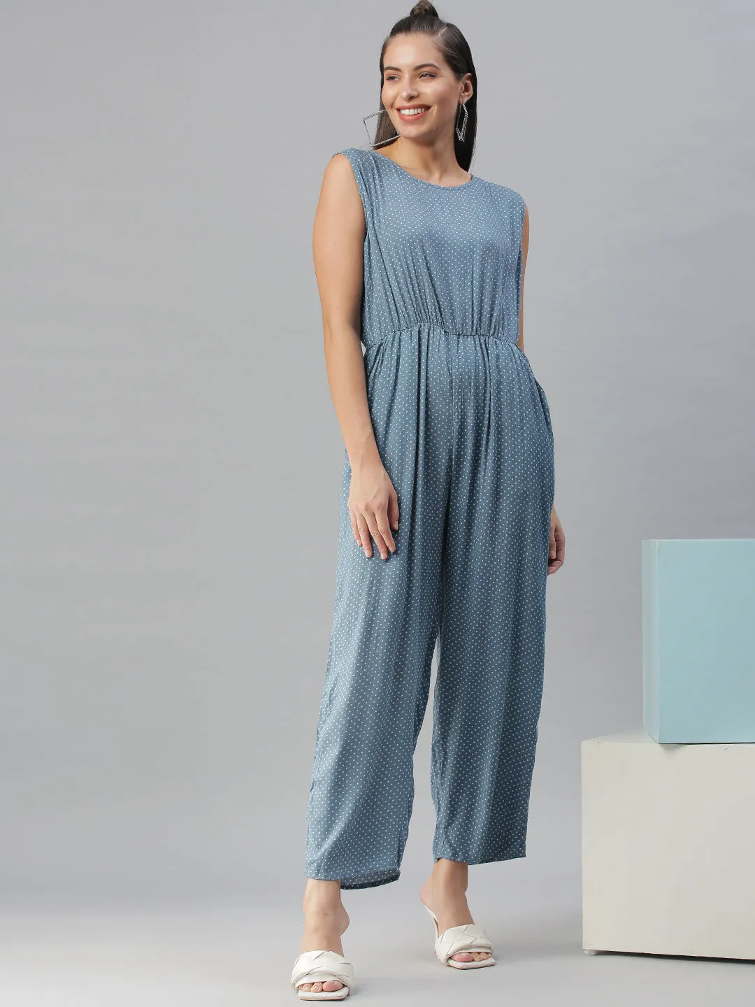 Women's Blue Printed Jumpsuit