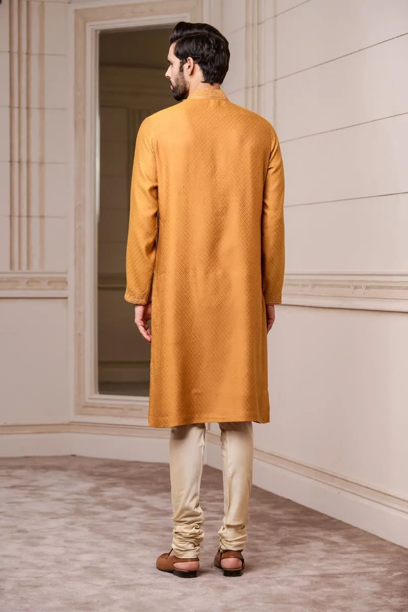 Yellow Self-Textured Kurta Set